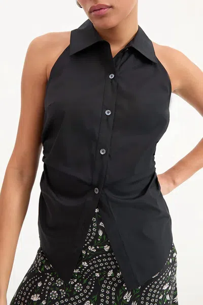 Veronica Beard Regina Sleeveless Button-down Shirt In Black In Black