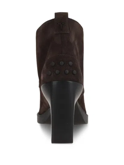 Tod's Brown Suede Ankle Boots With High Block Heel And Lace-up Front