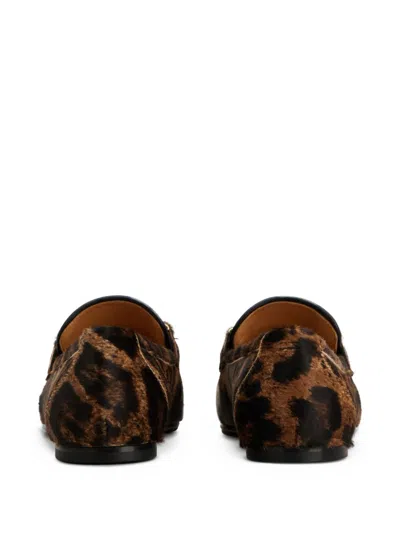 Tod's Brown Loafers With Logo Plaque On The Front And All-over Leopard Motif In Suede Woman In Brown