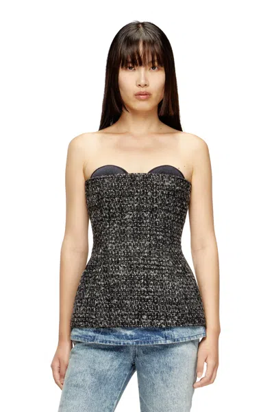 Diesel Bouclé Corset Top With Ultra-low Cut In Black