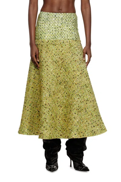 Diesel Tweed-textured Flared Midi Skirt In Green