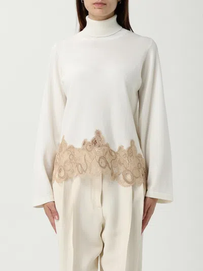 Fabiana Filippi Platinum Wool Blend Land Band Turtleneck Sweater In White