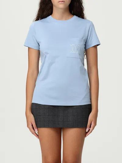 Max Mara Light Blue Logo Cotton T-shirt In Blue