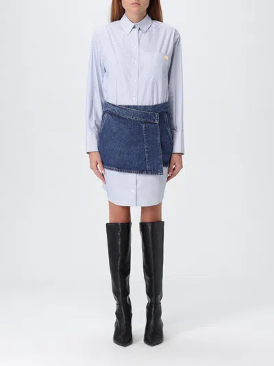 Elisabetta Franchi Cotton Poplin And Denim Dress In Blue