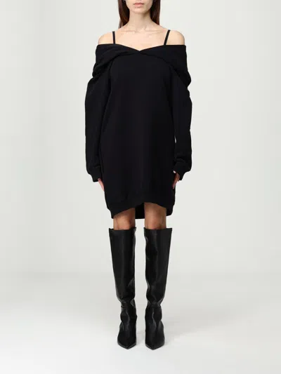 Mm6 Maison Margiela Mm6 By Maison Margiela Off-shoulder Black Sweatshirt Dress With Cozy Hood In Black