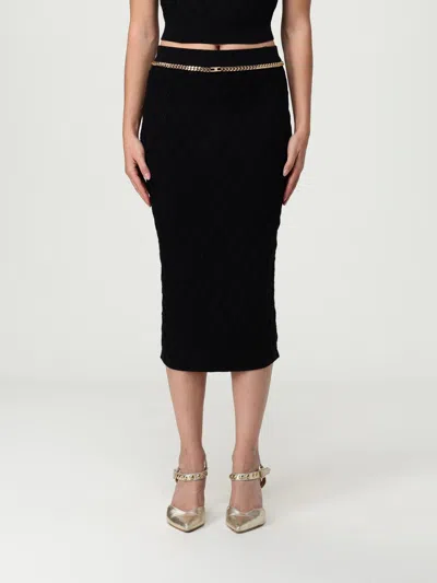 Elisabetta Franchi Black Diamond Knit Skirt With Jewel Detail In Black