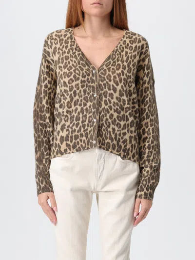 Liu •jo Cropped Leopard Print Knit Sweater With V-neck In Multi