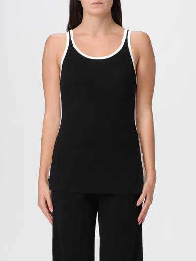 Elisabetta Franchi Viscose Top With Logo Bands In Black