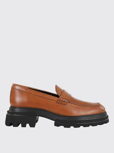 Hogan Round Toe Brown Leather Moccasin With Soft Insole And Eva Sole In Multi
