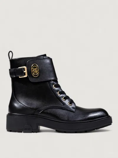 Liu •jo Leather Combat Boots In Black