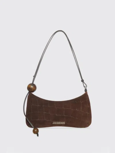 Jacquemus Crocodile-effect Suede Handbag With Adjustable Leather Strap In Brown