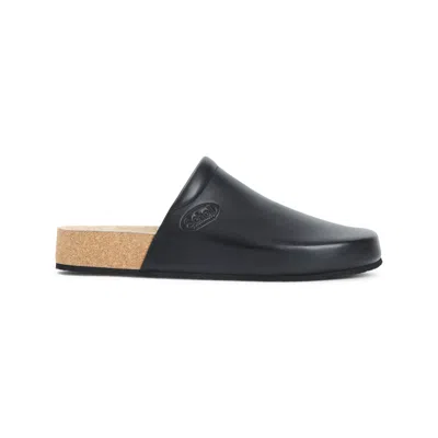 Balenciaga Men Leather Mules With Cork Insole In Black