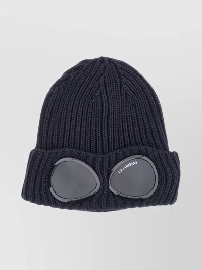 C.p. Company Cable Knit Beanie With Folded Brim And Goggle In Gray