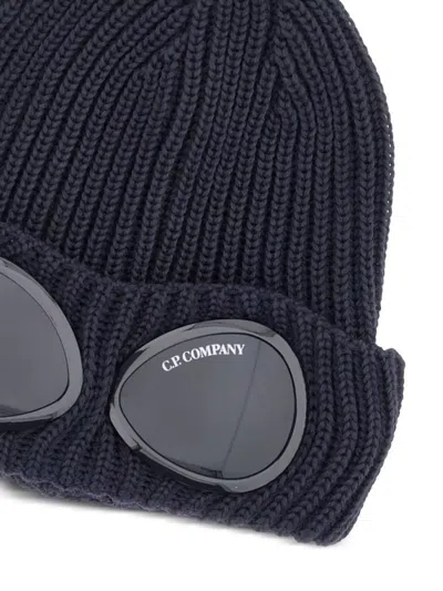 C.p. Company Cable Knit Beanie With Folded Brim And Goggle In Gray