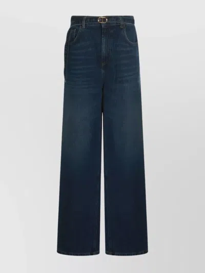 Twinset Wide-leg Trousers With Pockets And Loops In Blue