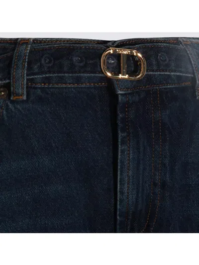 Twinset Wide-leg Trousers With Pockets And Loops In Blue