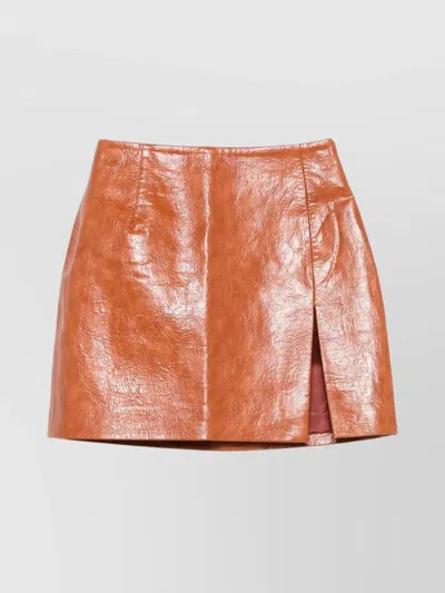 The Andamane High Waist Mini Skirt With Side Slit In Brown