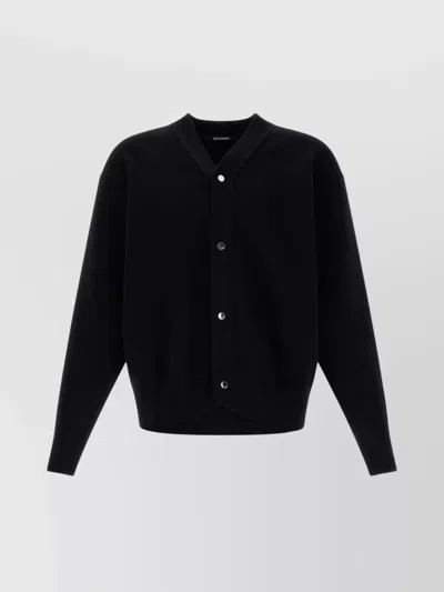 Jacquemus Men Black V-neck Cardigan With J Logo On The Back In Wool Man