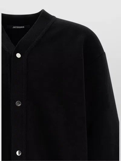 Jacquemus Men Black V-neck Cardigan With J Logo On The Back In Wool Man