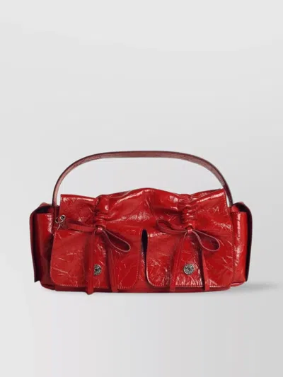Acne Studios Multipocket Crinkle Patent Leather Top Handle Bag In Red
