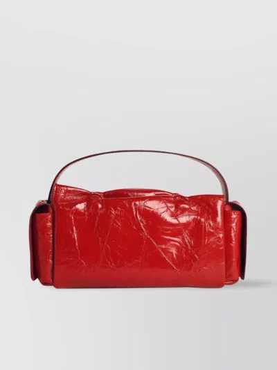 Acne Studios Multipocket Crinkle Patent Leather Top Handle Bag In Red