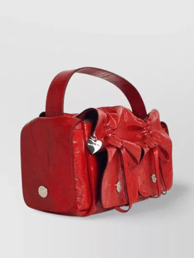 Acne Studios Multipocket Crinkle Patent Leather Top Handle Bag In Red