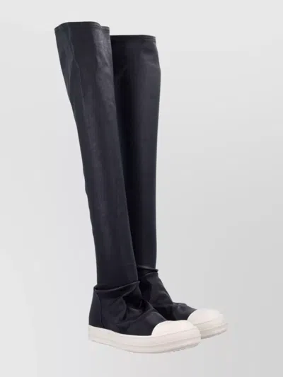 Rick Owens Black Knee-high Sneakers With Platform In Leather Woman In Blue