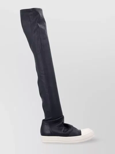 Rick Owens Black Knee-high Sneakers With Platform In Leather Woman In Blue