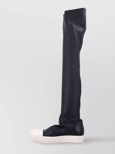 Rick Owens Black Knee-high Sneakers With Platform In Leather Woman In Blue