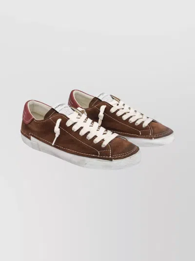 Philippe Model Casual Low Top Sneakers With Contrast Stitching In Brown