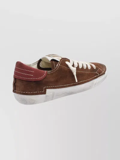Philippe Model Casual Low Top Sneakers With Contrast Stitching In Brown