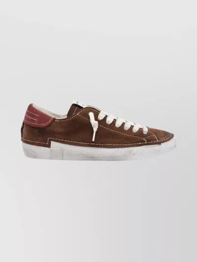 Philippe Model Casual Low Top Sneakers With Contrast Stitching In Brown