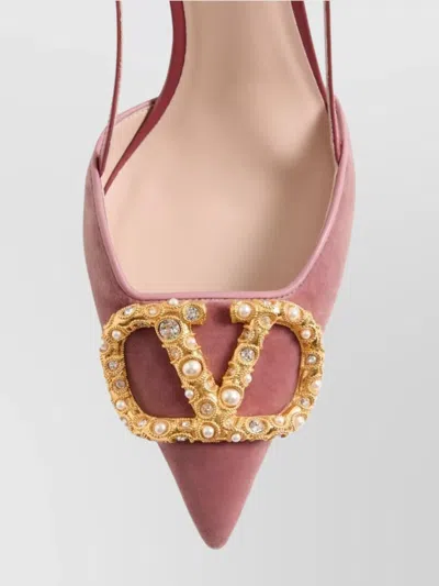 Valentino Garavani Vlogo Signature Slingback Pumps In Velvet With Jewel Logo 80mm Woman Phard 40.5 In Pink