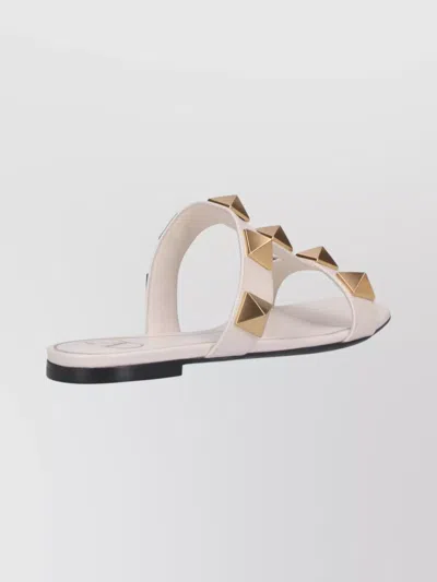Valentino Garavani Roman Stud Flat Sandals With Signature Pyramid Studs In White