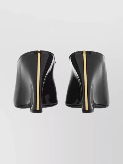 Ferragamo Leather Mules With Wedge Heel And Glossy Finish In Multi