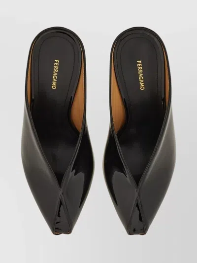 Ferragamo Leather Mules With Wedge Heel And Glossy Finish In Multi
