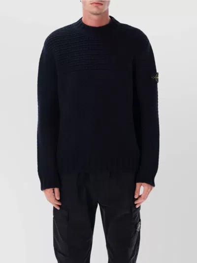 Stone Island Pure Wool Crew Neck Sweater In Black