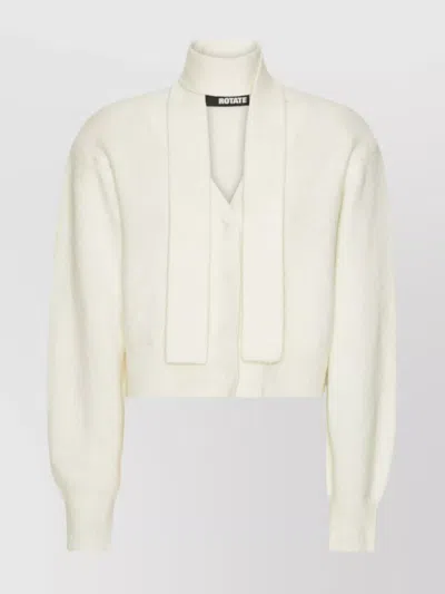 Rotate Birger Christensen Cardigan Con Sciarpa Lavorata A Maglia Bianco In Neutral
