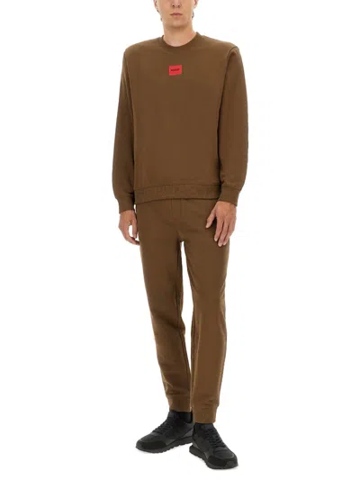 Hugo Boss Regular Fit Sweatshirt With Logo Label In Brown