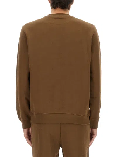 Hugo Boss Regular Fit Sweatshirt With Logo Label In Brown