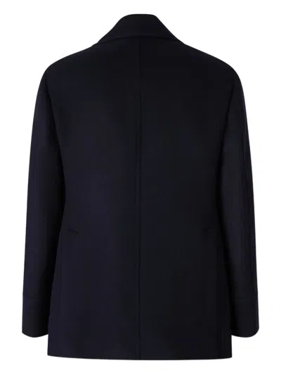 Brunello Cucinelli Navy Blue Double Flannel Caban Blazer In Black