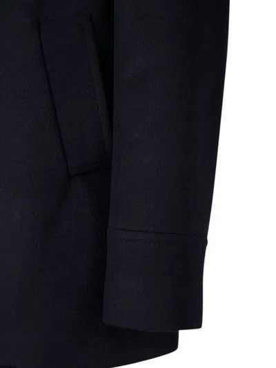 Brunello Cucinelli Navy Blue Double Flannel Caban Blazer In Black