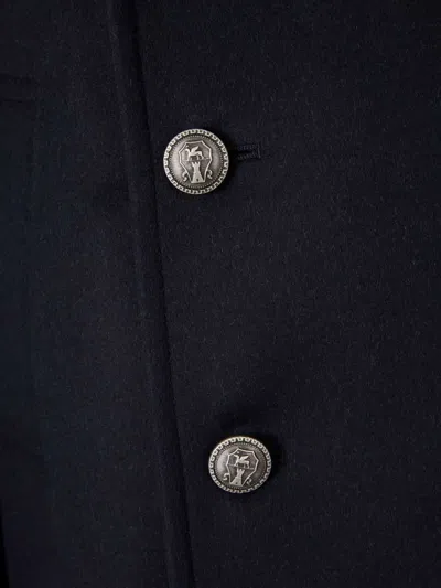 Brunello Cucinelli Navy Blue Double Flannel Caban Blazer In Black