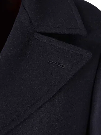 Brunello Cucinelli Navy Blue Double Flannel Caban Blazer In Black