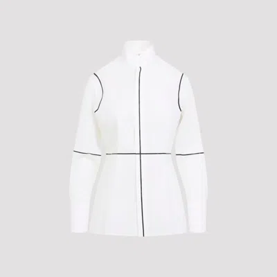 Mm6 Maison Margiela Stand-up Collar Off-white Cotton Shirt With Geometric Stripes In White