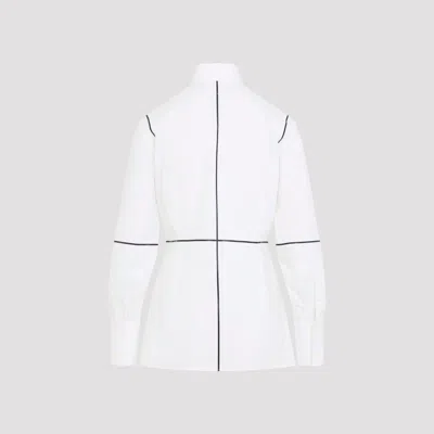 Mm6 Maison Margiela Stand-up Collar Off-white Cotton Shirt With Geometric Stripes In White