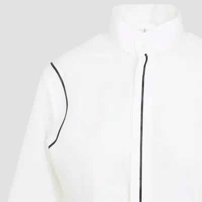 Mm6 Maison Margiela Stand-up Collar Off-white Cotton Shirt With Geometric Stripes In White