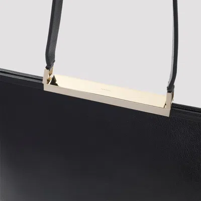Tom Ford Rectangular Smooth Goat Leather Handbag With Polished Metallic Accent In Black