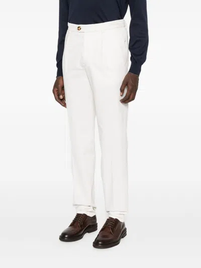 Brunello Cucinelli Tailored White Trousers With Classic Waistband In Neutral