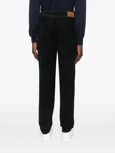 Brunello Cucinelli Italian Fit Trousers In Navy Blue Cotton Corduroy In Black